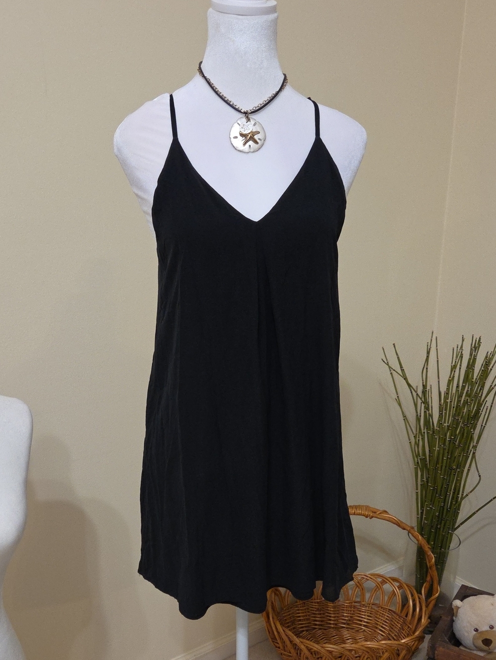 Black V-Neck Women's Swim Cover-Up Dress